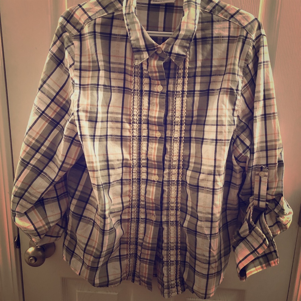 Green Plaid Button Down Blouse  Size 18